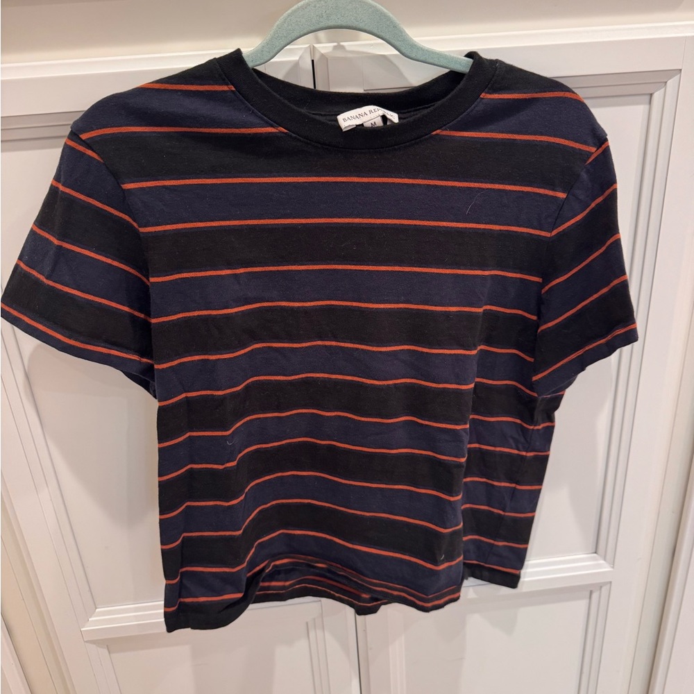 Banana Republic Striped Tee - Black Navy and Orange Stripes